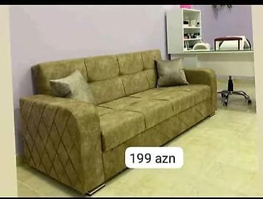 Mebel: Üç nəfərlik yumşaq divan - Rəng: Zeytun/khaki tonlarında -