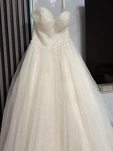mirvari muncuq: Ağ rəngdə, bəzəkli gəlinlik. - Model: A-kesim/Ball gown siluet, uzun — 5