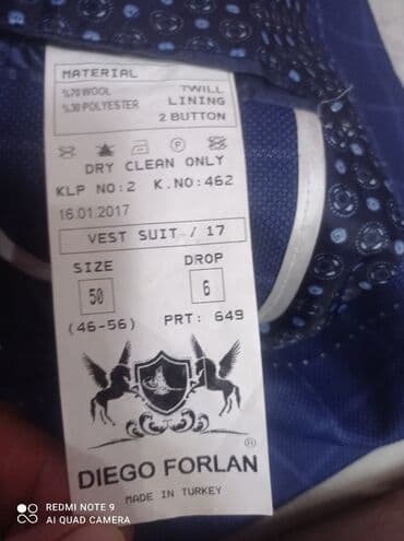 kisi pencekleri: Diego Forlan üçlü kostyum (Vest Suit) – Türkiyədə istehsal - Parça — 1