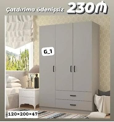 dolablar paltar: Üç qapılı paltar şkafı – model G_1 - Rəng: açıq boz - Ölçülər: 120 × — 1