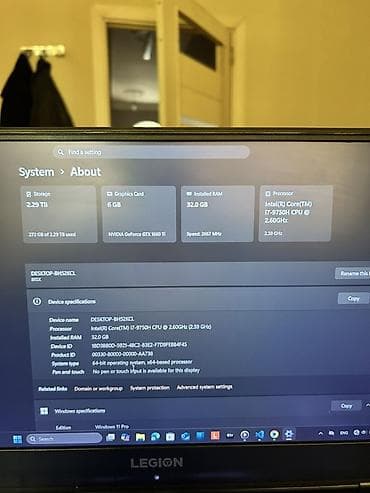 a 6: Lenovo Legion oyun/performans noutbuku Xüsusiyyətlər: - Prosessor — 2
