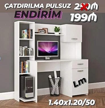 Mebel: Ağ rəngli çoxfunksiyalı kompüter/iş masası - Sağlam konstruksiya — 1