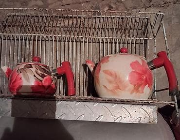 set qabları: Çay dəsti, rəng - Qırmızı, Metal — 1