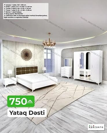 kamot termo: Yataq Dəsti – 750₼ Komplektə daxildir: - Çarpayı: 1 ədəd, 160 × 200 — 1