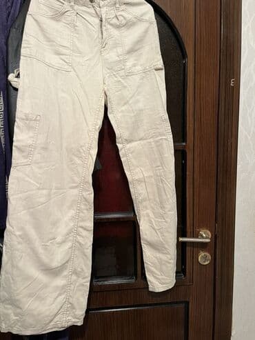 женские брюки кюлоты: Ağ rəngli qadın şalvarları dəsti - Model 1: Bej-ağ tonlu karqo — 1