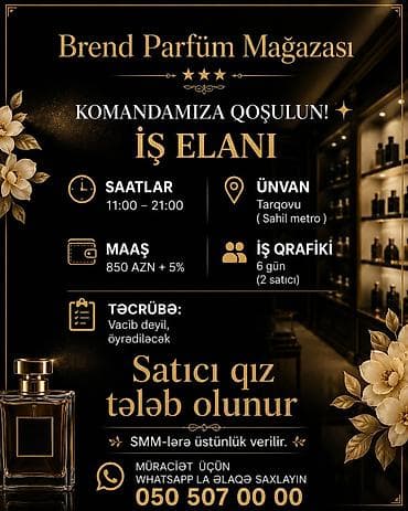 Satış məsləhətçisi tələb olunur, Yalnız qadınlar üçün, 18-29 yaş, Təcrübəsiz, Aylıq ödəniş