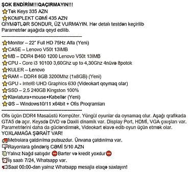prosessor amd: ŞOK ENDİRİM!!!QAÇIRMAYIN!!! ⭐Tək Keys 335 AZN ⭐KOMPLEKT CƏMİ 435 AZN — 4