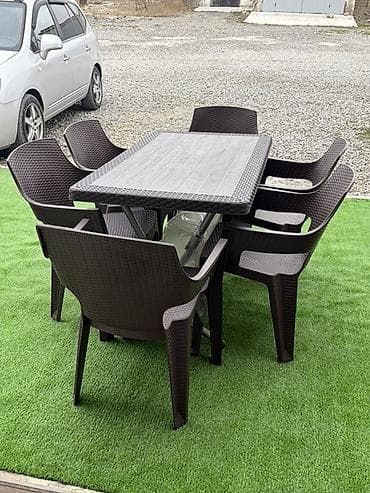 kürsü masası: Dördbucaq masa, 6 stul, Açılmayan, Stullar ilə, Plastik — 3