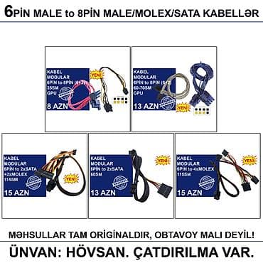 adapt: 4/6/8/12/24pin/Molex/SATA Kabellər 📍Ünvan: Bakı şəh, Suraxanı ray — 9
