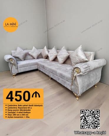 Mebel: Künc divan, Yeni, Açılmayan, Bazasız, Vеlur parça, Şəhərdaxili pulsuz çatdırılma — 1