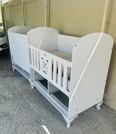 matras: Ağ rəngdə taxta beşik – “Teddy” dizaynı - Material: MDF/taxta — 3