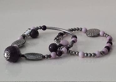 Bənövşəyi tonlarda bəzəkli qolbaq dəsti - 2 ədəd elastik qolbaq -