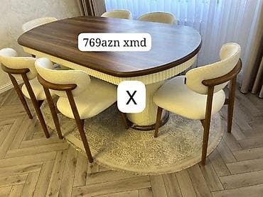 stol ustul: Yemək masası və 6 ədəd stul dəsti Model X - Masa forması: yumru — 1
