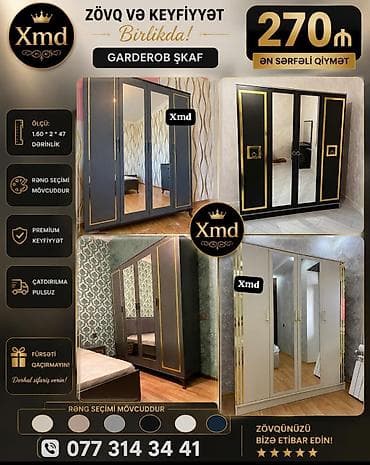Dolablar: Garderob şkaf – zövq və keyfiyyət birlikdə! - Ölçü: 1.60 × 2 × 47 sm — 1