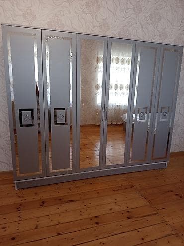 skaf modelleri: Yeni, 6 qapı, Güzgülü, Ağ, Digər material, Açılan, Düz dolab — 2