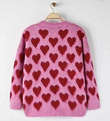 jordan jaket: Qadın kardiqanı – ürək naxışlı - Rəng: çəhrayı fon üzərində qırmızı — 7