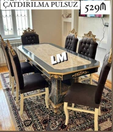 masa dəstləri: Möhtəşəm masa dəsti Qiymət : Masa 2x1 +6 stul ✨️ 530₼ Masa 2x1 — 2