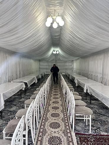 ad gunu bezekleri: İcarəyə mərasim çadırı və inventar komplekti - Ağ rəngli, tam örtülü — 2