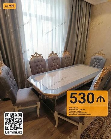 Для гостиной, Нераскладной, Прямоугольный стол, 6 стульев at lalafo.az Для гостиной, Нераскладной, Прямоугольный стол, 6 стульев