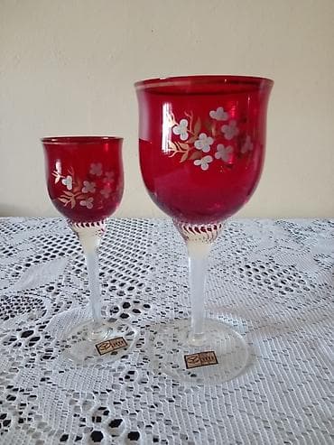 Qədəhlər, rəng - Qırmızı, Xrustal, 12 ədədli dəst