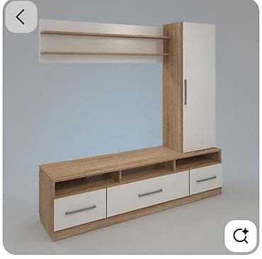 TV stendi və divar rəfi dəsti - Material: laminat/LDSP ağ və açıq
