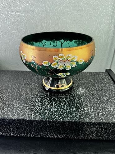 Şüşə dekorativ qab – ayaqlı, əl işləməsi bəzəkli - Material: qalın — 1