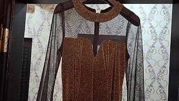 beden kremi: Şıq gecə/libas – qızılı parıltılı, şəffaf detallı - Model: Uzun — 4