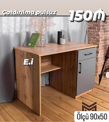 Düz masa, Polkalı, Siyirməli, Teksturalı laminat, Zəmanətsiz, Kredit yoxdur