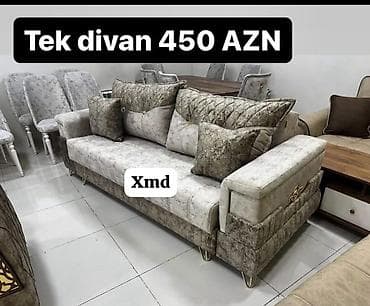 Tek divan – 450 AZN - Rəng: açıq boz/bej tonlarında, naxışlı parça