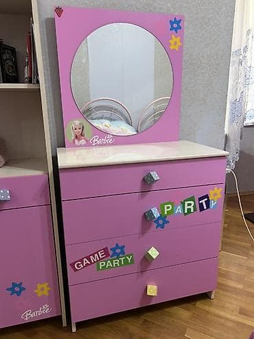 Uşaq otağı üçün Barbie temalı tualet masası və komod dəsti - Rəng — 1