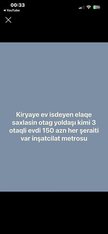 İnşaatçılar metrosu yaxınlığında 3 otaqlı evdə otaq yoldaşı kimi — 1