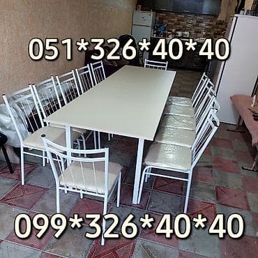 stolustu sufreler: Qonaq otağı üçün, Yeni, Açılmayan, Dördbucaq masa, 8 stul — 2