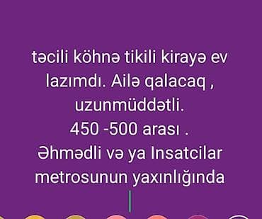 yari tikili: Təcili köhnə tikili kirayə ev lazımdı. Ailə qalacaq uzunmüddətli — 1