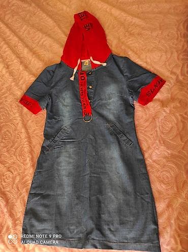 tap.az saatli: Qadınlar üçün cins kapüşonlu don - Material: mavi denim (cins) - Üst — 2