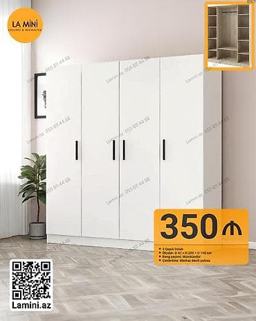hamam dolapları: 4 qapılı, Ağ, Açılan, Düz dolab — 1