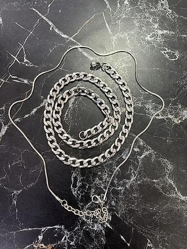 sensor saatlar: Gümüş rəngli iki ədəd boyunbağı dəsti - Material: metal ərintisi — 2