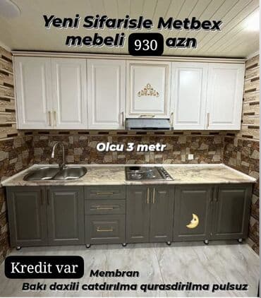 ağ qara mətbəx mebelləri: 🟣Yeni mətbəx mebeli 🆘 *1 pqm görə qiymətlər* 🟣Mat Laminat *180 azn* — 2