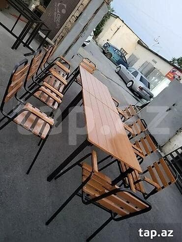 heyet ucun oturacaqlar: Metall karkaslı masa və stul dəsti - Uzun düzbucaqlı masa: taxta — 2