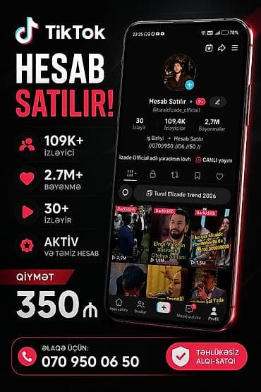 muhasib isi axtariram: TikTok hesabı satılır - İzləyici sayı: 109K+ - Bəyənmələr: 2.7M+ - — 1
