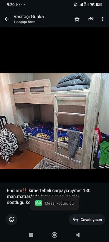 Endirim‼️Ikimertebeli carpayi.qiymet 180 man.matraslarla birge.unvan