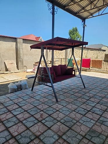 yellencek sekilleri: Bağ yelləncəyi – günlüklü, yastıqlı, 3 nəfərlik - Rəng: bordo (örtük — 3