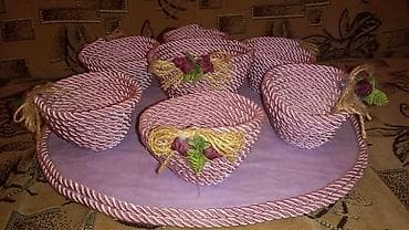 hediye: Dekorativ əl işləri dəsti – ip kordonla bəzədilmiş boşqab və kiçik — 1