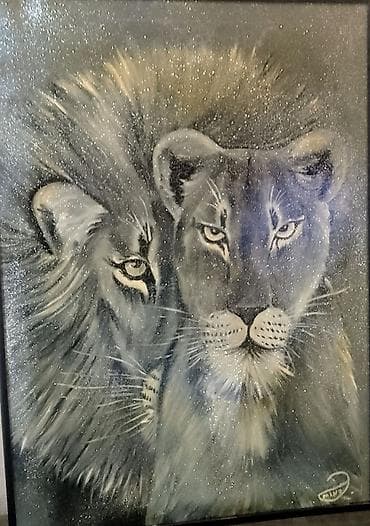 Əsər: “Şirlər cütlüyü” tablo - Texnika: kətan üzərində akril boya — 5