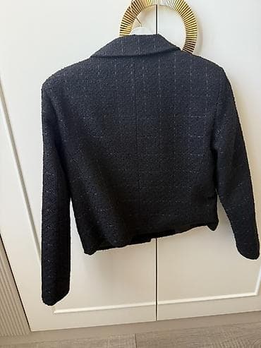 kisi kurtka modelleri: Qadın jaketi – qara tweed/başmaqlama fakturalı qısa model - Brend: S — 2