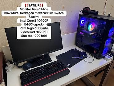 processor i7: Oyun üçün tam hazır masaüstü kompüter seti - Monitor: ASUS 24" 144 Hz — 2