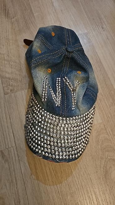 кепка: Denim beysbol papağı – “NY” yazılı, daşa-bəzəkli - Material: mavi — 1