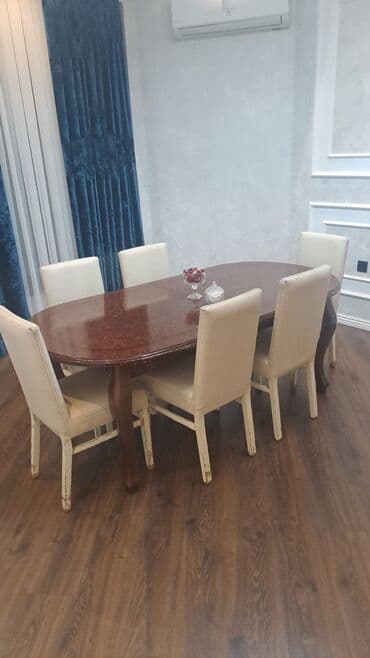 Столы: Для гостиной, Б/у, Овальный стол, 6 стульев — 1