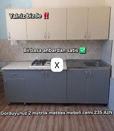 Mebel: 2 metrlik mətbəx mebeli dəsti - Yuxarı hissə: 4 asma şkaf, tutacaqlar — 1