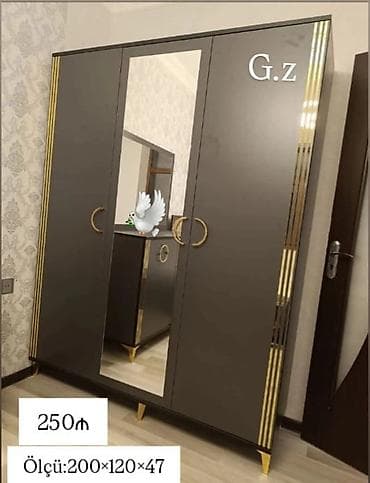 paltar wkaflari: 3 qapılı, Güzgülü, Boz, Digər material, Açılan, Düz dolab — 1