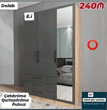 plastmas dolab: Yeni, 3 qapılı, Güzgülü, Boz, Açılan, Düz dolab — 1